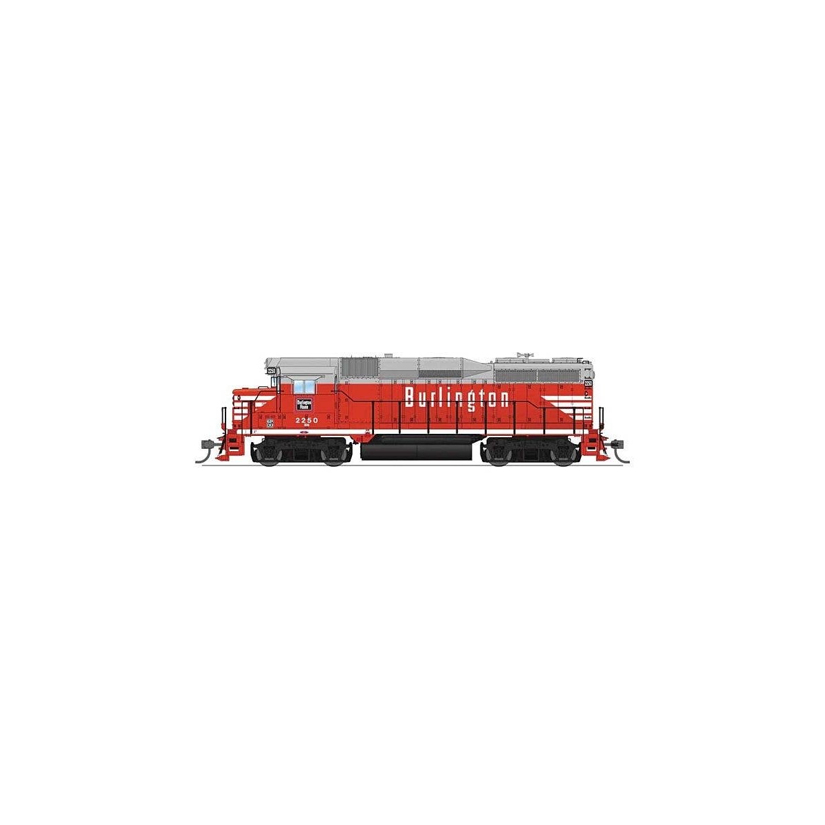 EMD GP30 Low Nose - Standard DC - Stealth -- Burlington Northern 2250 (Renumbered Ex-CB&Q, Chinese Red, gray, white), HO, Broadw