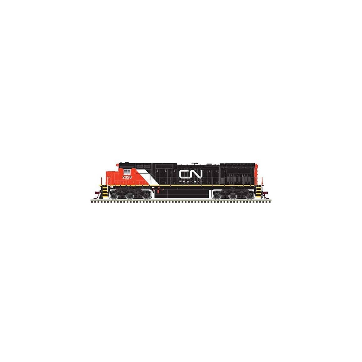 GE DASH 8-40C w/Front & Rear Ditch Lights - Standard DC -- Canadian National 2028 (red, black), HO, Atlas Model Railroad Co. 100
