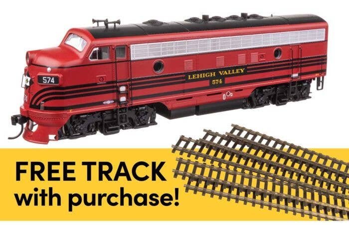 EMD F7A - Standard DC w/WalthersTrack Code 83 Flex Track 5-Pack -- Lehigh Valley 574, HO, Walthers 11409