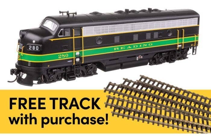 EMD F7A - Standard DC w/WalthersTrack Code 83 Flex Track 5-Pack -- Reading 280A, HO, Walthers 11417