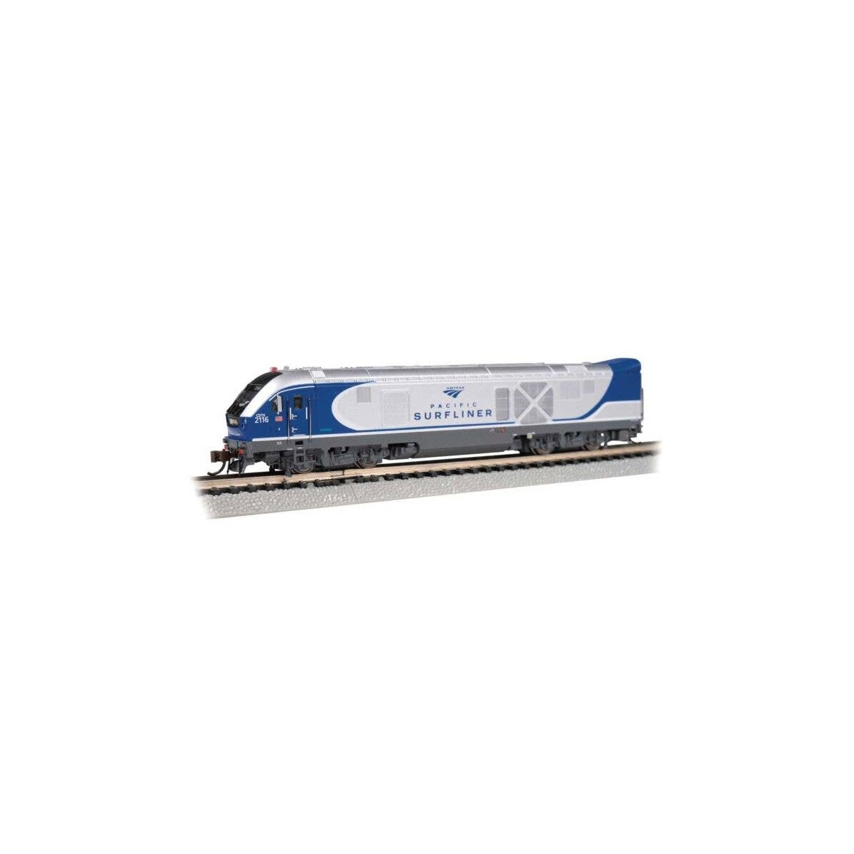 Siemens SC-44 Charger - Sound and DCC -- Amtrak 2116 (Pacific Surfliner silver, blue), N, Bachmann Industries 67953