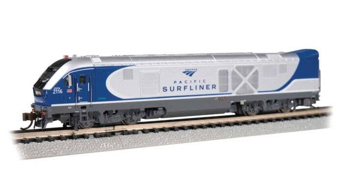 Siemens SC-44 Charger - Sound and DCC -- Amtrak 2116 (Pacific Surfliner silver, blue), N, Bachmann Industries 67953