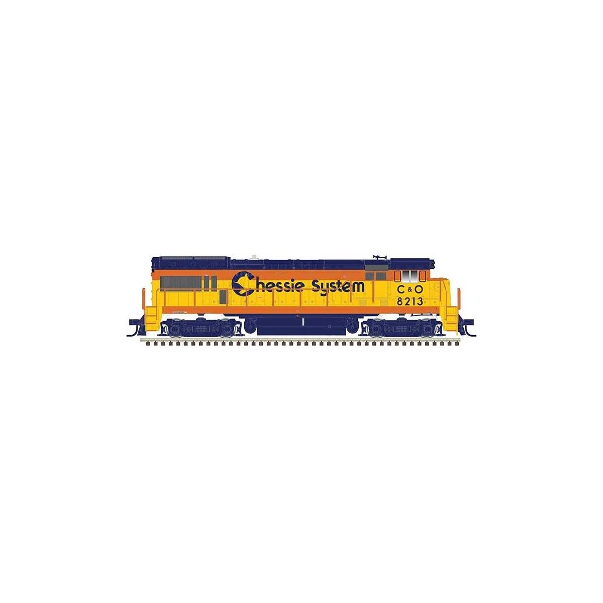 GE U30B Low Nose Phase II No Nose Headlight - LokSound & DCC - Master(R) Gold -- Chessie System C&O 8216 (yellow, blue, vermilli