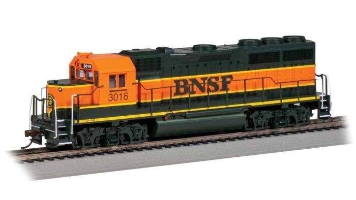 EMD GP40 - DCC -- BNSF Railway 3016 (H1, orange, green, yellow), HO, Bachmann Industries 60319