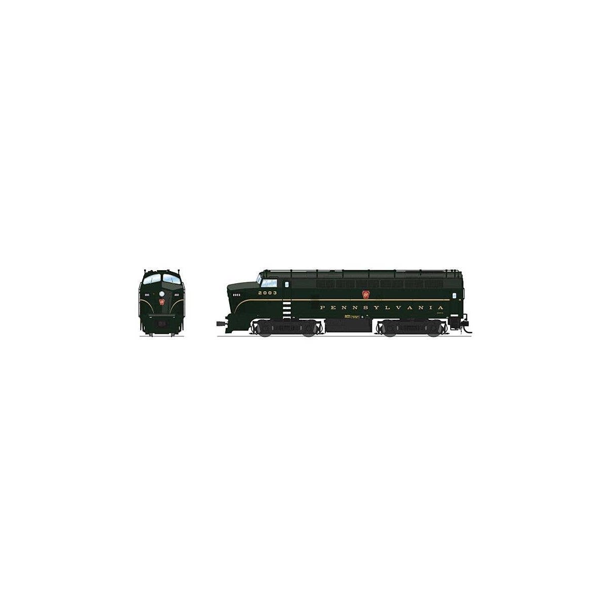 Class BF16 Baldwin RF16A Sharknose A - Sound & DCC - Paragon4(TM) -- Pennsylvania Railroad 2002A (Trainphone, Single Stripe Brun
