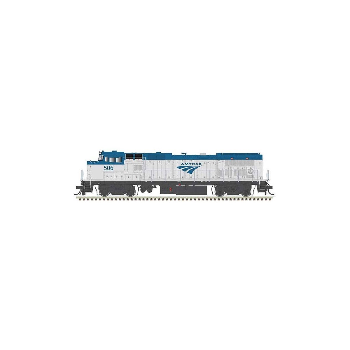 GE Dash 8-32BWH - Standard DC - Master(R) Silver -- Amtrak 506 (Phase V, silver, blue, white sill), HO, Atlas Model Railroad Co.
