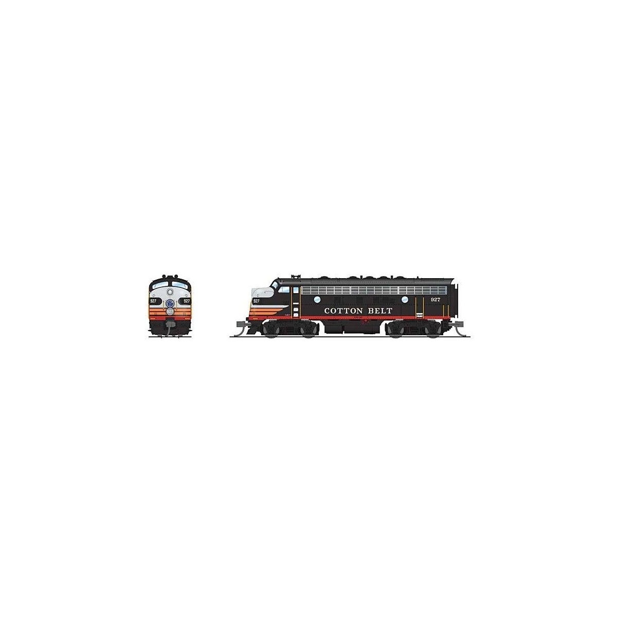 EMD F7A - Standard DC - Stealth -- Cotton Belt SSW 931 (Black Widow, black, silver, orange, red), N, Broadway Limited Imports 92