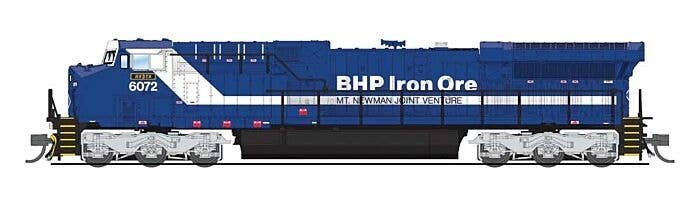 GE AC6000CW - Standard DC - Stealth -- BHP Iron Ore 6072 Hesta (blue, white), N, Broadway Limited Imports 8590
