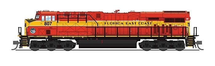 GE ES44AC - Standard DC - Stealth -- Florida East Coast 807 (red, yellow), N, Broadway Limited Imports 8638