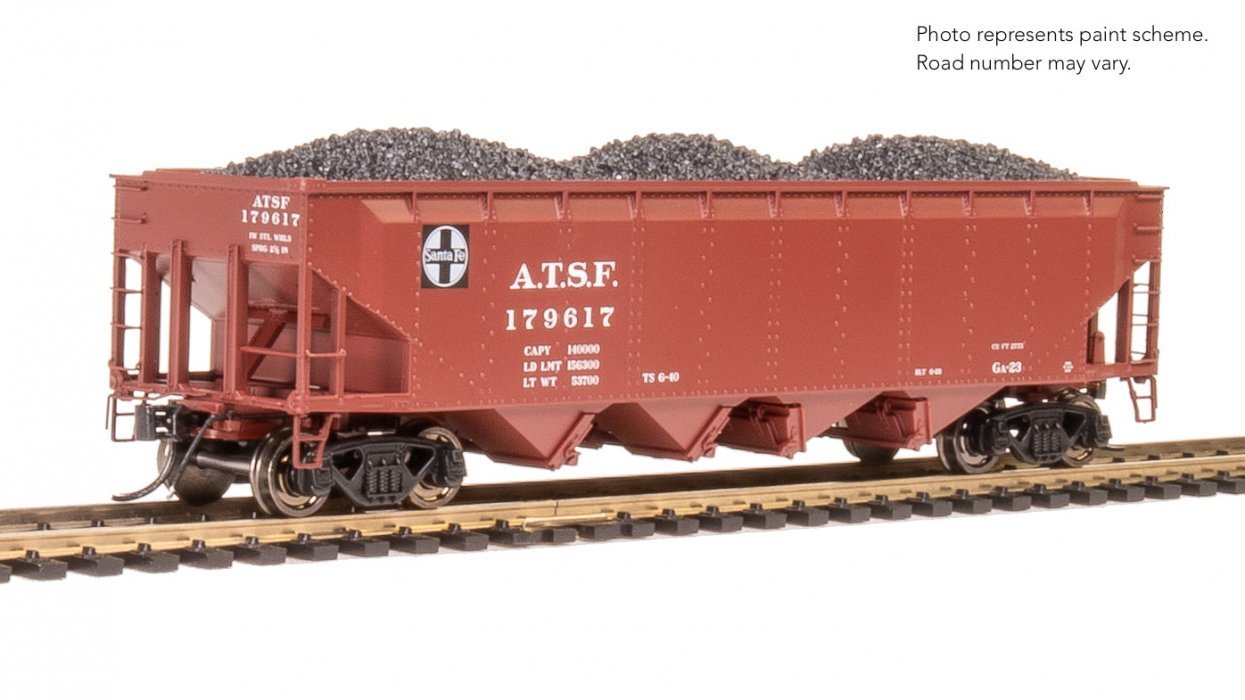 REFURBISHED R10138 ARA 70-ton 4-Bay Hopper, ATSF, Oxide Red w/ White, 6-pack A, HO, BLI, 10138