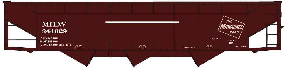AAR 70-Ton Offset-Side 3-Bay Hopper - Kit -- Milwaukee Road 341029 (Boxcar Red, TMR Logo), HO, Accurail Inc 81852