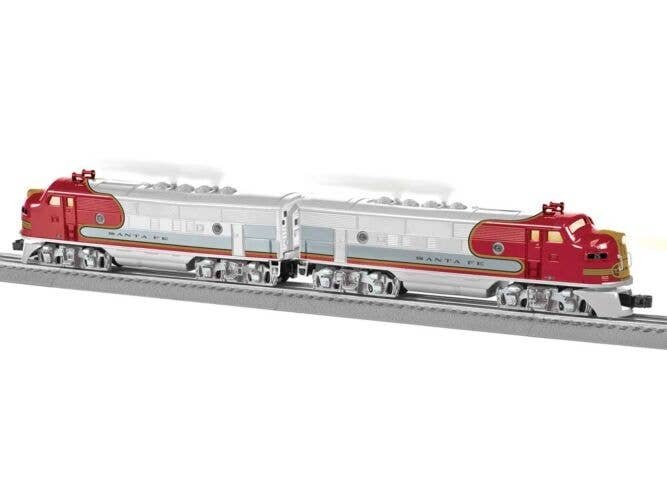 EMD F3 Powered A/Non-Powered A Set - 3-Rail - LionChief 2.0 Sound and Control -- Santa Fe (Warbonnet, silver, red, yellow, black