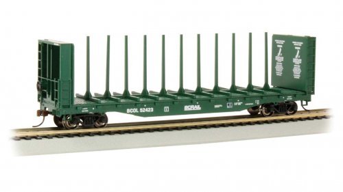 52′ Centerbeam Bulkhead Flatcar - Ready to Run -- BC Rail 52423 (green), HO, Bachmann Industries 12901