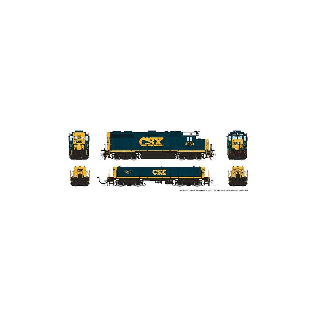 EMD GP39 & EMD/Huntington SWMT Slug Set - Sound and DCC -- CSX 4280, 1040 (YN3, blue, yellow), HO, Rapido Trains Inc 39531