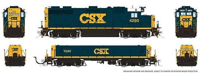EMD GP39 & EMD/Huntington SWMT Slug Set - Sound and DCC -- CSX 4280, 1040 (YN3, blue, yellow), HO, Rapido Trains Inc 39531