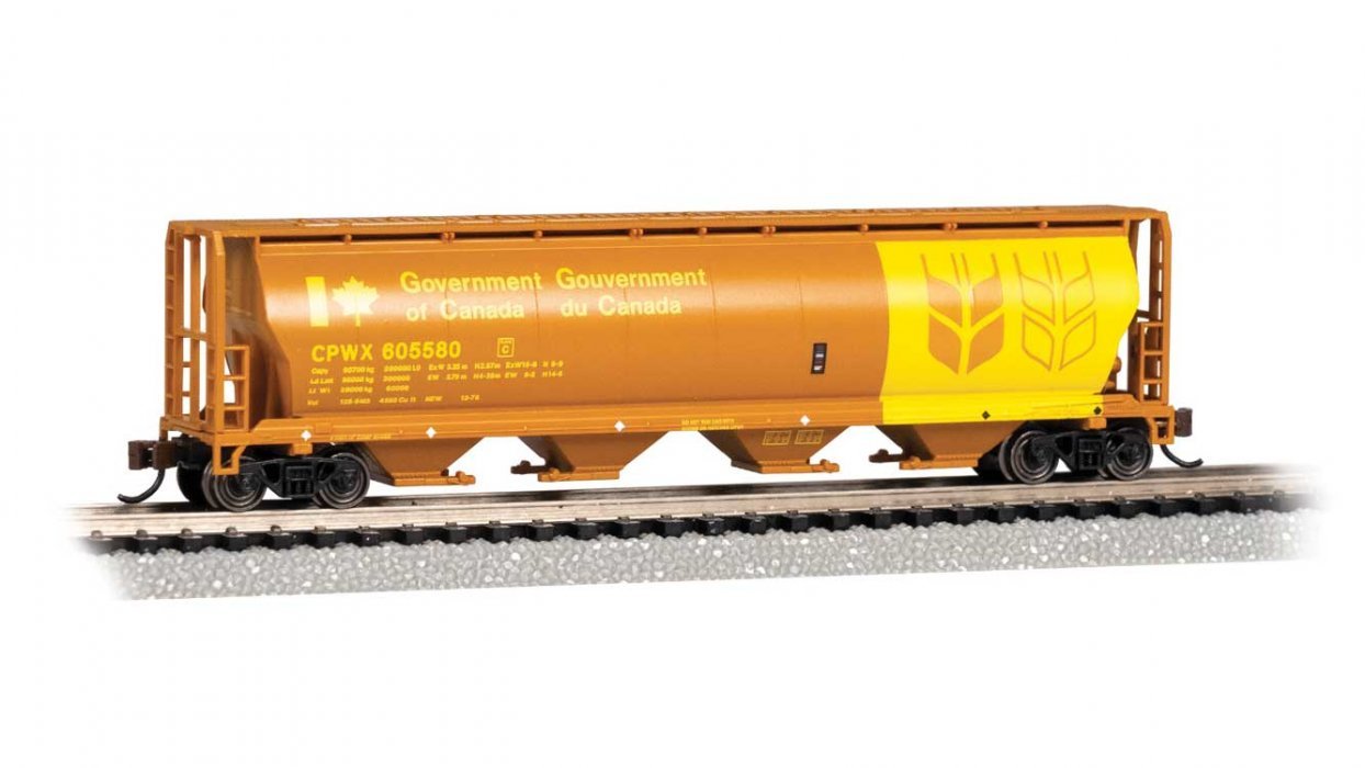 Canadian Cylindrical 4-Bay Grain Hopper - Ready to Run - Silver Series(R), N, Bachmann Industries 19166