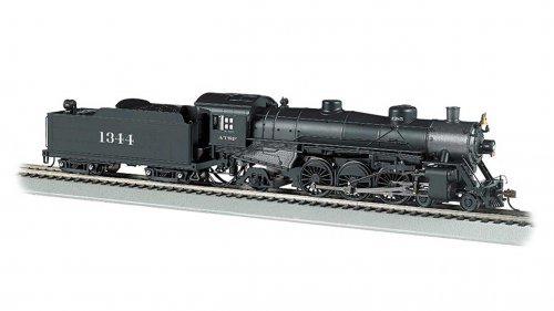 USRA Light 4-6-2 Pacific - Standard DC -- Santa Fe 1344 (black, graphite), HO, Bachmann Industries 52901