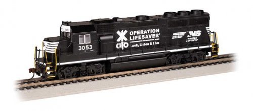 EMD GP40 - Standard DC -- Norfolk Southern 3053 (black, white, Operation Lifesaver), HO, Bachmann Industries 63535