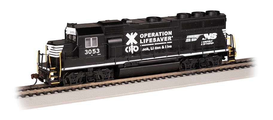 EMD GP40 - Standard DC -- Norfolk Southern 3053 (black, white, Operation Lifesaver), HO, Bachmann Industries 63535