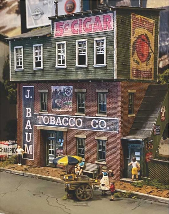J. Baum Tobacco -- Laser-Cut Wood Kit - 6 x 3′ 15.2 x 7.6cm, HO, Bar Mills LLC 372