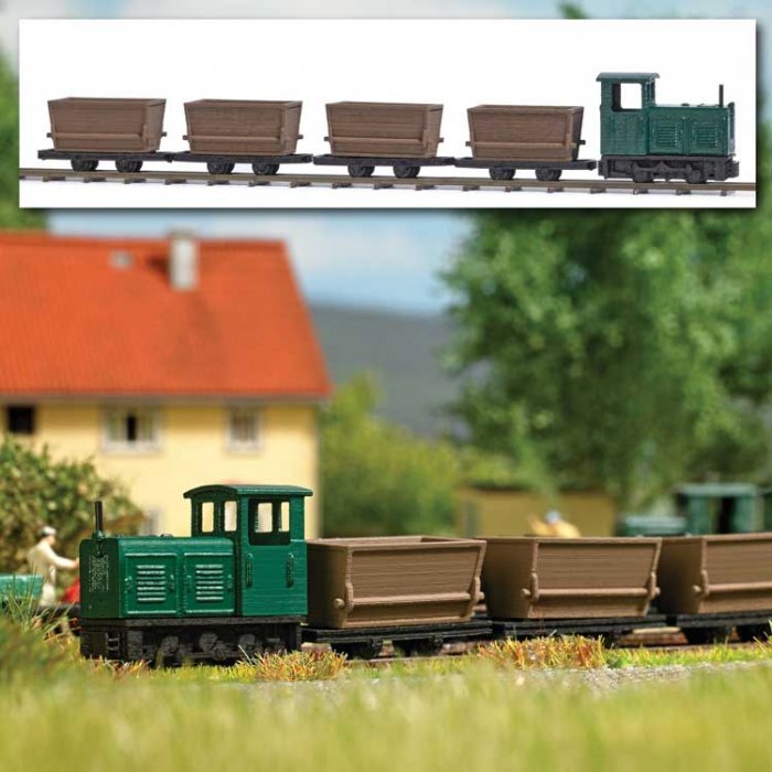 LKM Ns 2f Mine Locomotive, 4 Torfloren Dump Cars - Non-Operating Set - Feldb -- Includes 40 Non, N, Busch Gmbh & Co Kg 8071