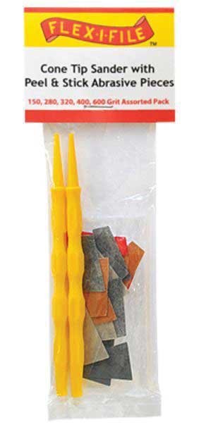 Cone-Tip Sander -- 3 Each of 5 Grit Abrasive Pieces & 2 Handles, All Scales, Profile Accessories Inc. CS321