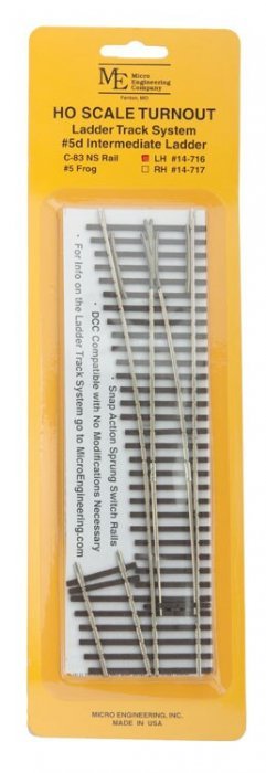Code 83 Ladder Track System Turnout -- 5d Left-Hand Intermediate Ladder, HO, Micro Engineering 14716