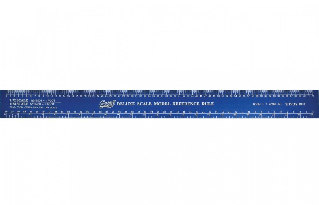 Scale Model Rulers -- Deluxe Scale Model Reference Rule 12′, Blue Tempered Anod, All Scales, Excel Hobby Blades Corp. 55779
