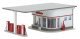 1950s Gas Station -- Kit - 5-9/16 x 3-13/16 x 1-1/16′ 14.1 x 9.7 x 5.3cm, HO, Faller Gmbh 130590