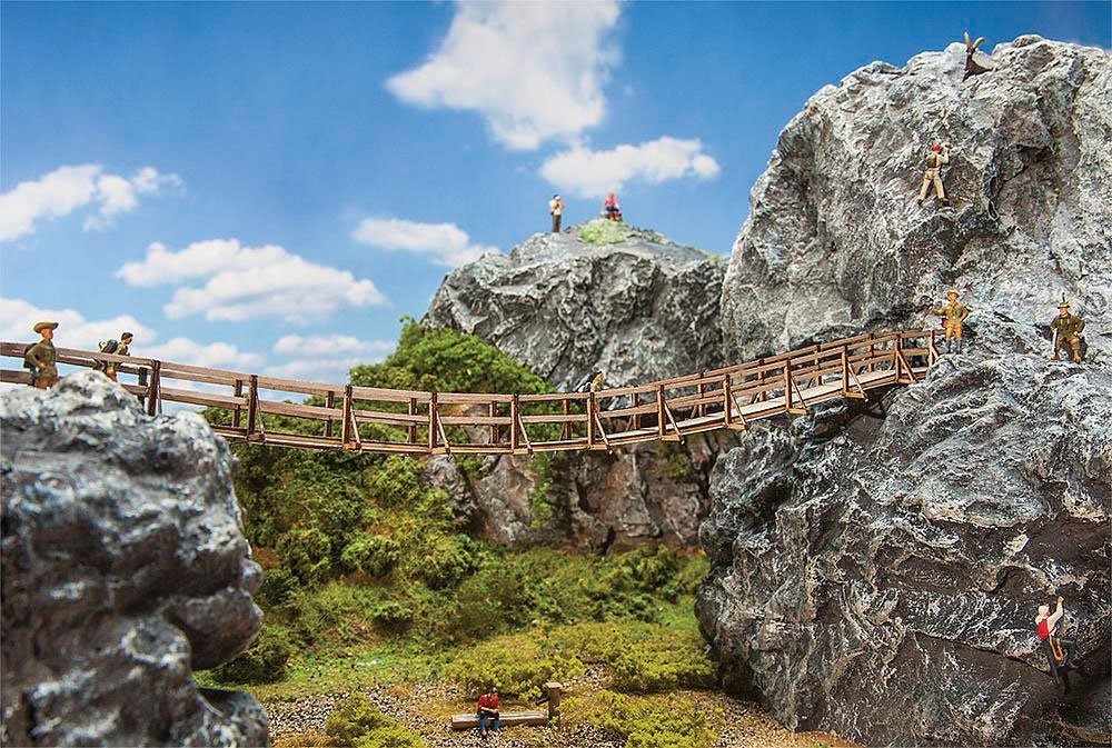 Suspended Wooden (Cable) Bridge -- Laser-Cut Card Kit - 11-9/16 x 1-3/16 x 1-3/16′ 29.4 x 3 x 3cm, HO, Faller Gmbh 180391