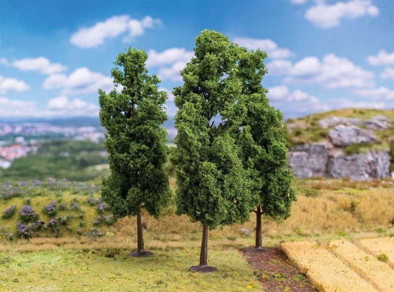 Poplar Trees -- 5-1/8′ 13cm Tall pkg(3), All Scales, Faller Gmbh 181576