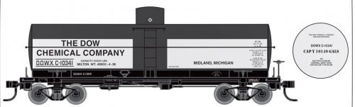 Railroad Decal Set -- Dow Chemical DOWX 10,000-Gallon Tank Car, N, Tichy Train Group 10050N