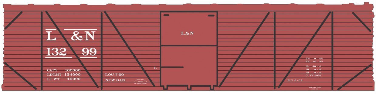 Railroad Decal Set -- Louisville & Nashville 40′ Single-Sheathed Wood Boxcar (Boxcar Red, No L, N, Tichy Train Group 10241N