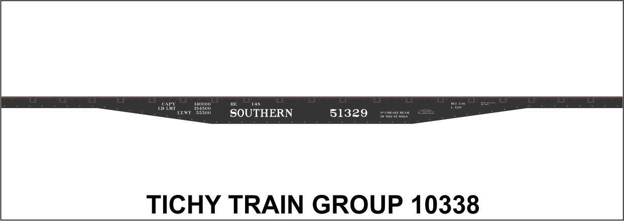 Railroad Decal Set -- Southern Railway 53`6` Steel Flatcar (black car), HO, Tichy Train Group 10338