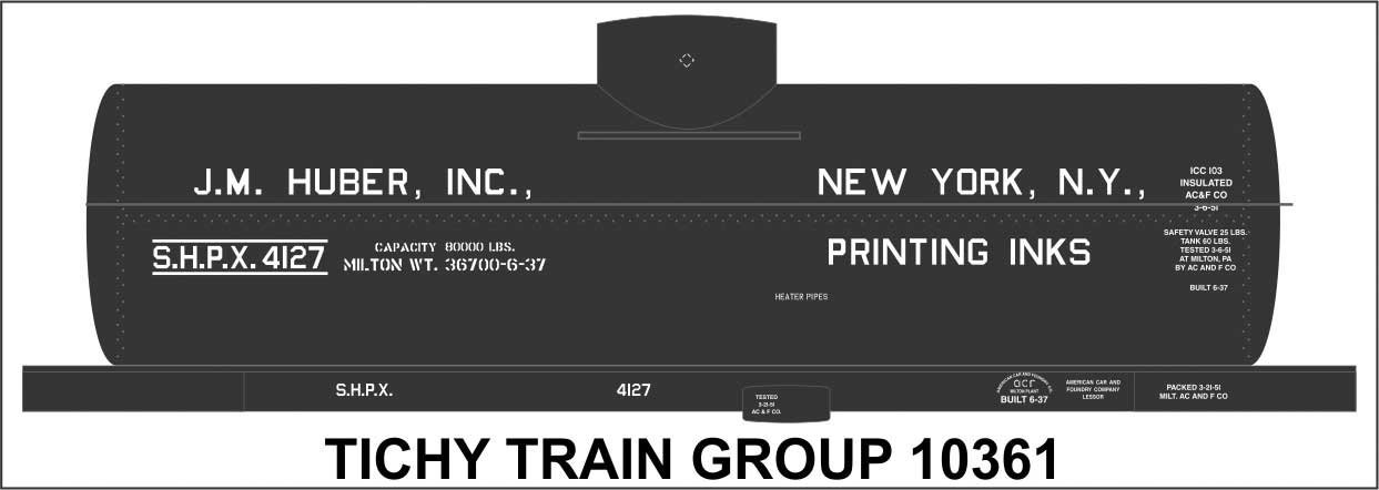 Railroad Decal Set -- J M Huber 8,000-Gallon Single-Dome Tank Car (Printing Ink Service), N, Tichy Train Group 10361N