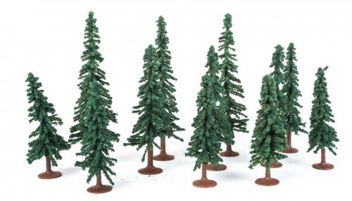 Evergreen-Conifer Trees - Super Scenic Series -- 3 - 5′ 7.6 - 12.7cm pkg(12), All Scales, JTT Miniature Tree 92037