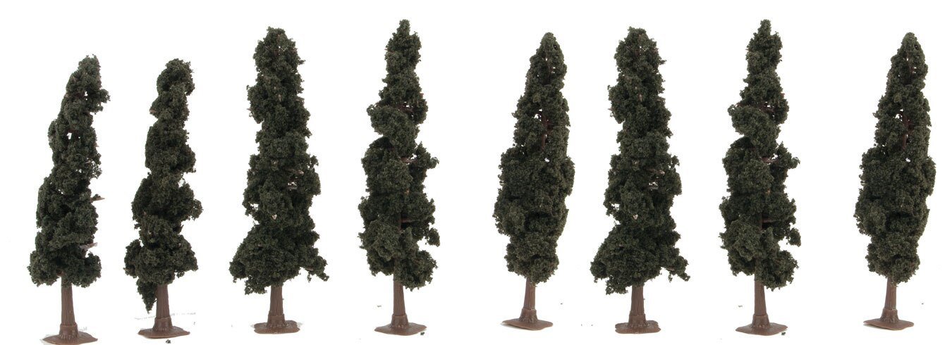 Evergreen-Conifer Trees - Super Scenic Series -- 4-1/4 - 4-5/16′ 10.8 - 11cm pkg(8), All Scales, JTT Miniature Tree 92134