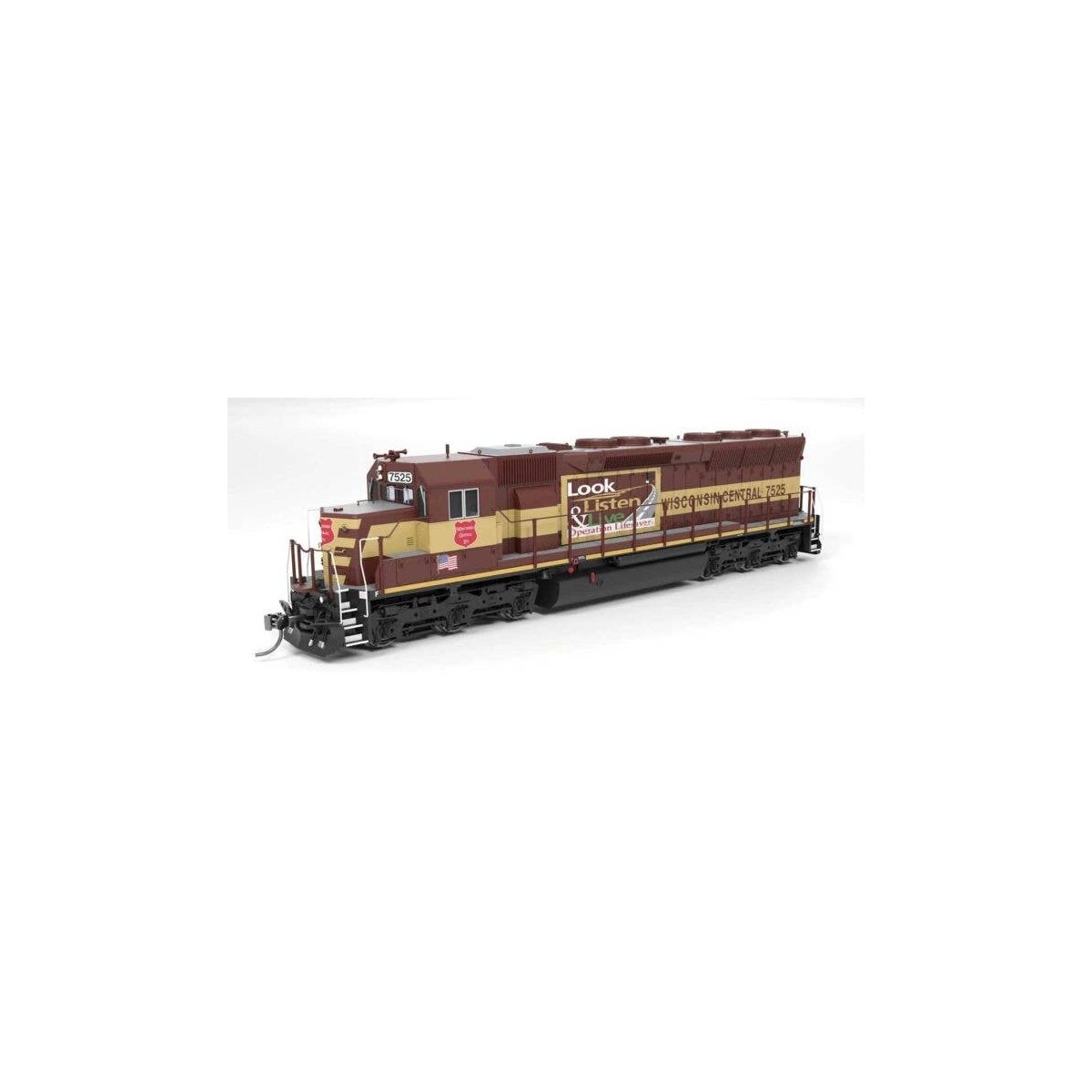 EMD SD45 - Sound and DCC - Paragon4(TM) -- Wisconsin Central 7525 (maroon, gold, Operation Lifesaver Banner), HO, Broadway Limit