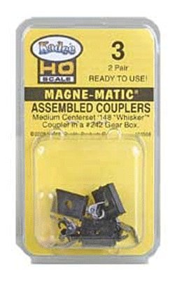 3 Assembled 148 Whisker(R) Metal Couplers -- Medium (9/32′) Centerset Shank, HO, Kadee Quality Products 3