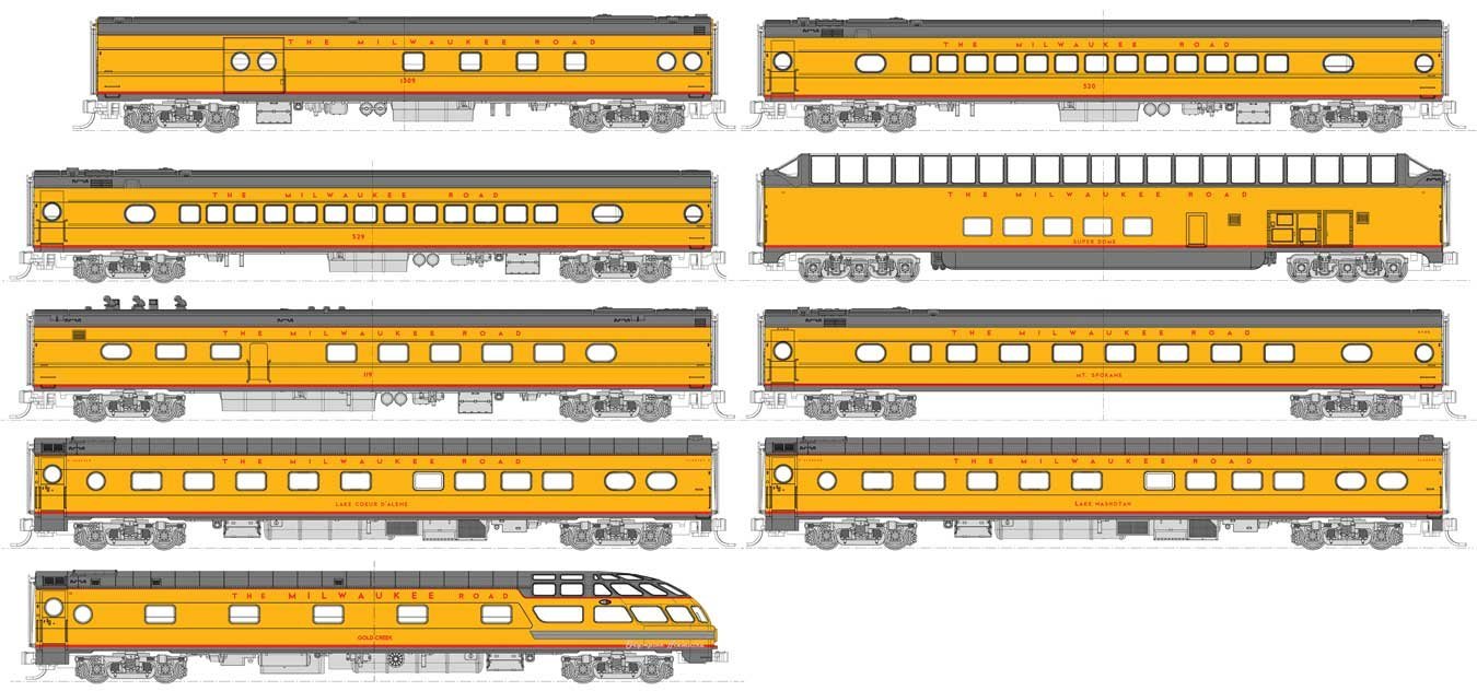 Olympian Hiawatha 9-Car Passenger Set - Post-1955 Version - Ready to Run -- Milwaukee Road (Armour , N, Kato USA Inc 106089