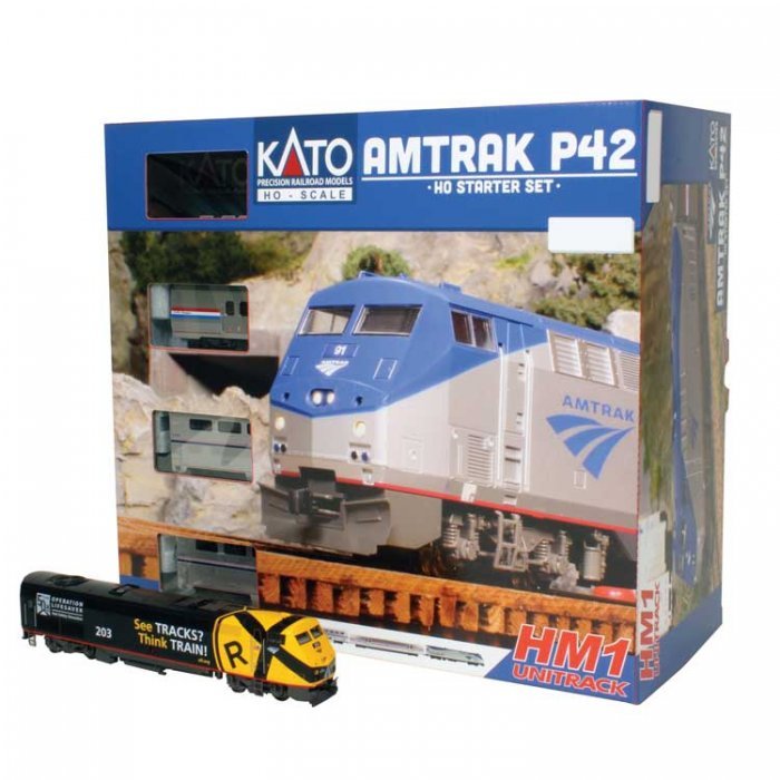 Amtrak P42 Superliner Starter Set - Standard DC -- Amtrak 203 (Lifesaver) Viewliner Baggage, 2 Sup, HO, Kato USA Inc 303007