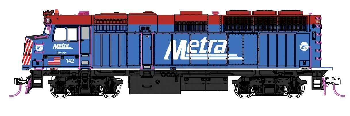 EMD F40PH Commuter Version - DCC -- Chicago Metra 142 (blue, red, white), HO, Kato USA Inc 376574DCC