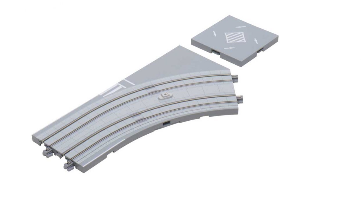 Street Track - Unitram -- Double Track Right Hand Curve 7-1/16′ 180mm Radius 45 Degrees, N, Kato USA Inc 40104