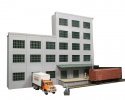 5-Story Building w/2 Overhead Doors, Loading Dock & Covered Dock - Keyrail -- Background Buildin, HO, Lunde Studios QBHODH5