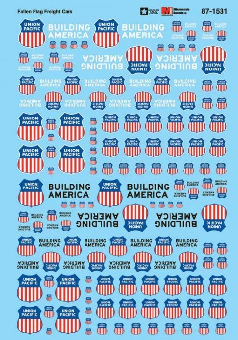 Railroad Decal Set -- Union Pacific Fallen Flags Freight Cars, N, Microscale Industries Inc 601531