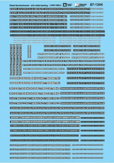 Railroad Decal Set -- Diesel Numberboards w/White Backing - 1940-1990+, HO, Microscale Industries Inc 871344