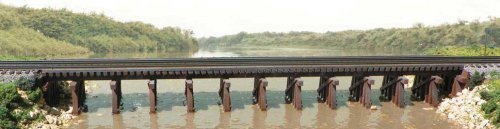 Wood Estuary Railroad Trestle -- Laser-Cut Wood Kit - 14 x 90 Scale Feet, HO, B.T.S. 27144