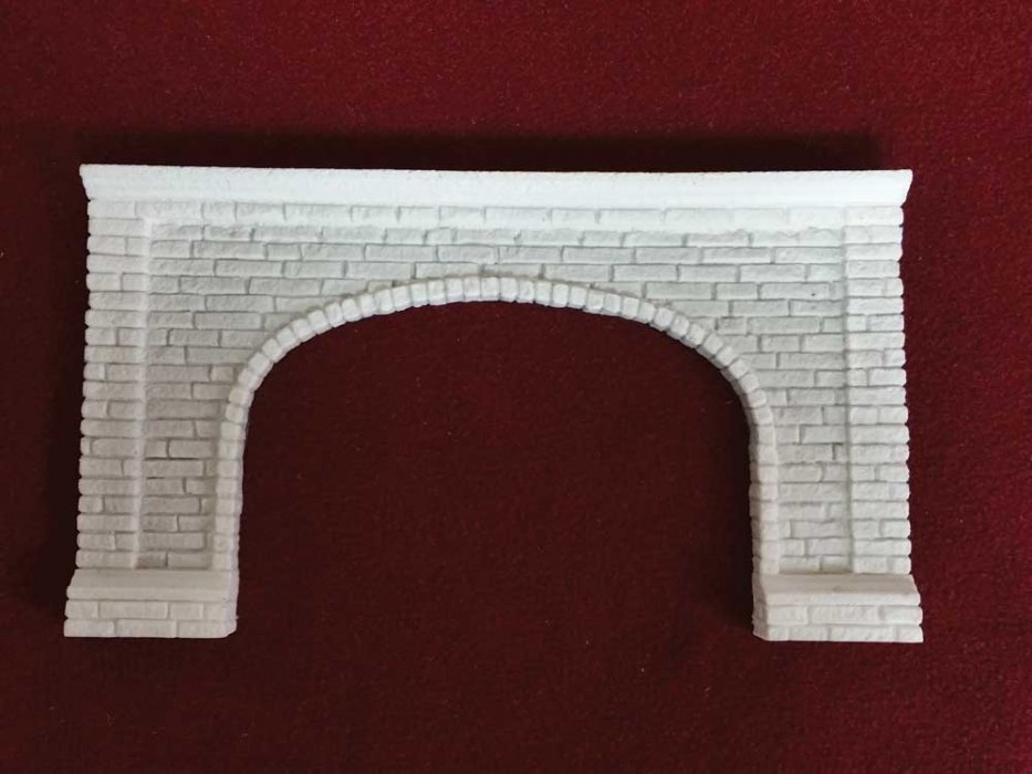 Extra-Wide Cut Stone Double Tunnel Portal -- Overall: 8-3/4 x 4-7/8′, Opening: 5-1/2 x, HO, Pre-Size Model Specialities 157