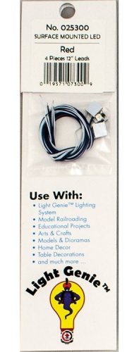 LED w/10′ 25.4cm Wire Leads 4-Pack - Light Genie(TM) -- Red, HO, Model Rectifier Corp 25300