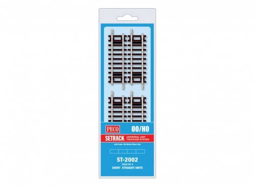 Code 100 Nickel Silver Short Straight - Setrack -- 3-1/8′ 7.9cm pkg(4), HO, Peco ST2002